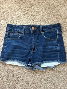 American Eagle Outfitters Dark Blue Frayed Denim Shorts